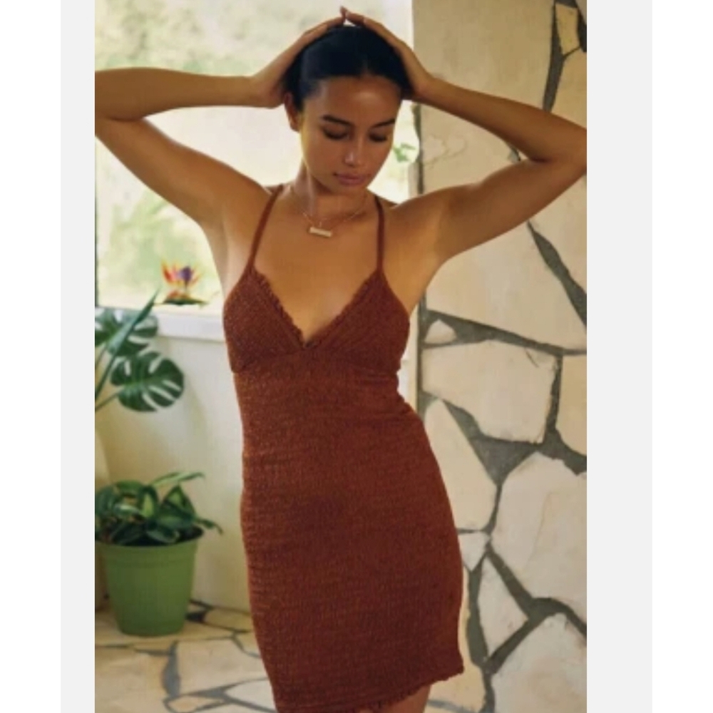 Anthropologie The Ellen Mini Dress Brown Rust Textured Dress XL